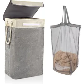 luxuskollektion Wäschekorb Zusammenklappbar Wäschesack Beige Grau Mit Deckel 84l