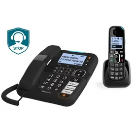 Amplicomms BigTel 1580 Combo EU Schnurgebundenes Seniorentelefon Freisprechen, für Hörgeräte kompatibel, Wahlwiederholung, Anrufbeantworter LED-Di