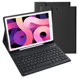 LAMA Bluetooth Tastatur Hülle für 10.2" iPad 2020 (8th Gen)/iPad 2019 (7th Gen), 10.5" iPad Air 2019 (3th Gen)/iPad Pro 2017 Kabellose Tastatur Schützhülle mit Pencil Halter (Deutsche QWERTZ),Schwarz