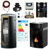 Woody Wassergeführter Pelletofen Komplettset 18 kW Keramik Schwarz Pellet