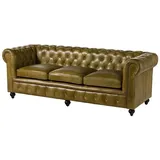 Massivmoebel24 Sofa 3-Sitzer Echtleder 216x82x75 grün chesterfield 303
