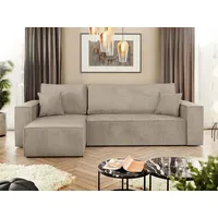 Mirjan24 Ecksofa Karl Cord mit Bettkasten und Schlaffunktion, Seite universal, Rückenlehne in Form beweglicher Kissen (Farbe: Poso 02)