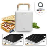 ADE 2-in-1-Kombi-Waffeleisen KG2138, 600 W, Wechselplatten für Belgische Waffeln, XL-Sandwiches, gebratene Eier weiß