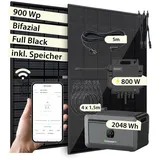 Vale Balkonkraftwerk Bifazial 900 W 800 W inkl. Growatt Noah 2,048 kWh Wechselrichter + 2 x 450 Wp Solarpanels