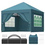 Pavillon 3x3 Höhenverstellbar-3, Faltpavillon Wasserdicht Stabil, Pop-up Faltbares Partyzelt mit 4 Seitenteilen Winterfest, Gartenpavillon UV Schutz 50+, Zelt für Strand, Hochzeit & Camping, Grün