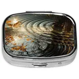 Pillendose mit Herbstblättern, tragbar, Metall, 2 Fächer, kleine Tablettendose für Geldbörse oder Tasche, Medizin, Vitamin-Organizer, einzigartiges Geschenk