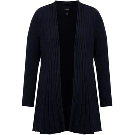 Ulla Popken Plissee-Strickjacke A-Linie Schalkragen Langarm Blau L-XL