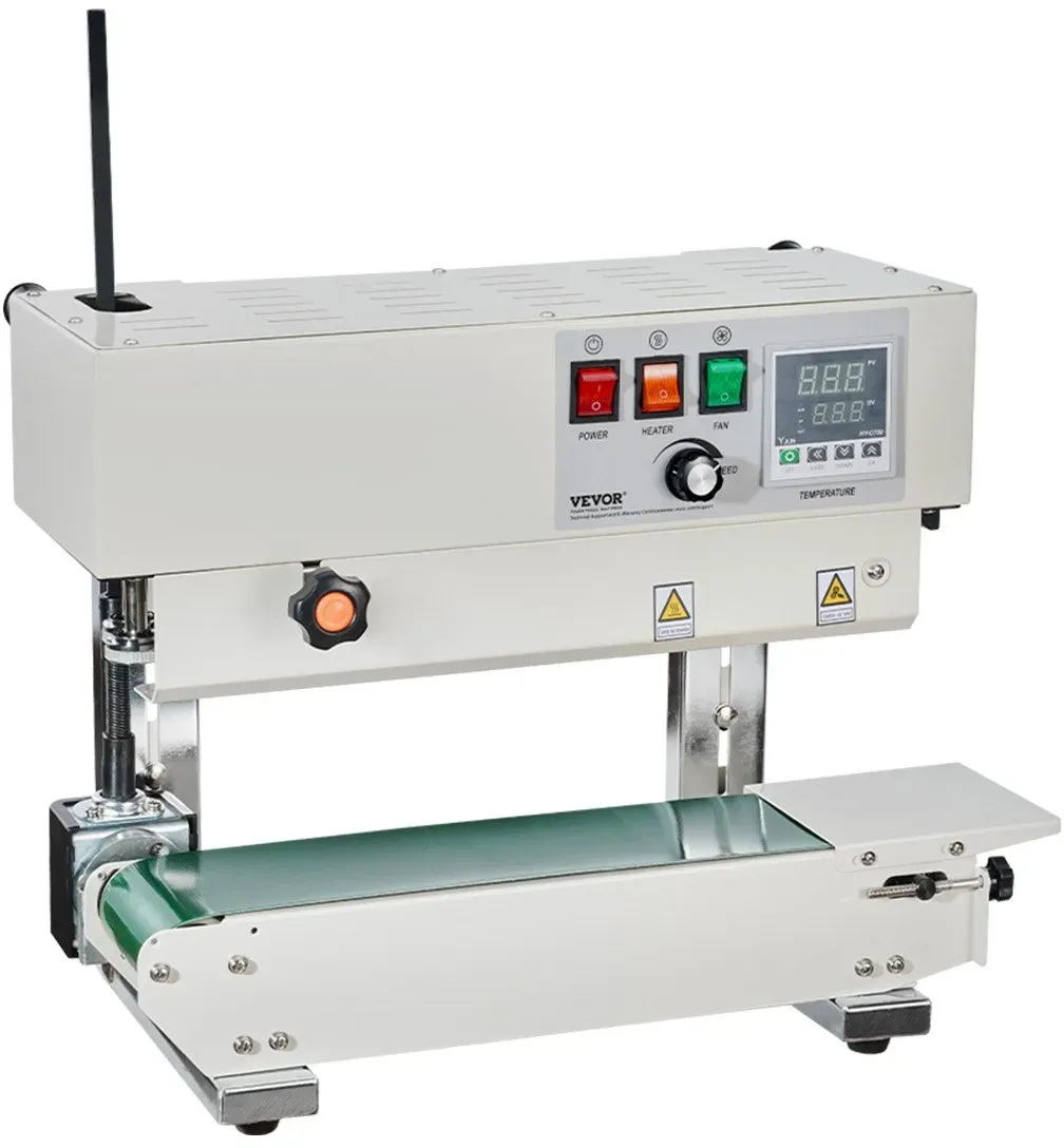 VEVOR Durchgehende Beutelband-Versiegelungsmaschine, 0,24-0,47 Zoll/6-12 mm Siegelbreite, vertikale Bandsiegelmaschine mit digitaler Temperaturregelung, Beutelsiegelgerät aus Karbonstahl für 0,02-0,8 mm starke Plastikbeutelfolien
