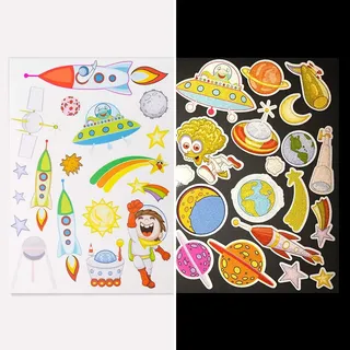 Motoking Reflektierende Aufkleber für Fahrrad, Helm und mehr - Sonnensystem Weltraum