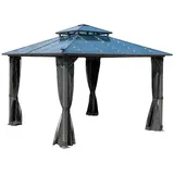 Brast Pavillon Pagode 3,5x3,5m Dunkelgrau mit Moskitonetz und LED-Beleuchtung