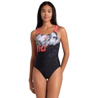 Arena Damen Women's Splash Point Pro Back One Piece Swimsuit, Black-Fluo Red, 34 EU