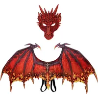 Nishiyuenyi Dragon Kostüm Set Drachenflügel Maske Dinosaurier Rollenspiel Erwachsene Fantasie Vollfarbige Optik Aus Weichem Stoff für Maskenball Halloween Karneva, Rot