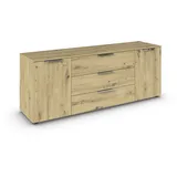 Rauch Möbel Flipp, Sideboard TV-Schrank, Kommode mit Stauraum, Eiche Artisan, Holz, 2-türig 3 Schubladen Griffe chrom, 160x61x42cm