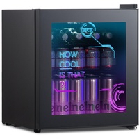 HCK 48L Mini Kühlschrank,mit Glastür 0-15°C,Getränkekühlschrank,Cyberpunk Stil