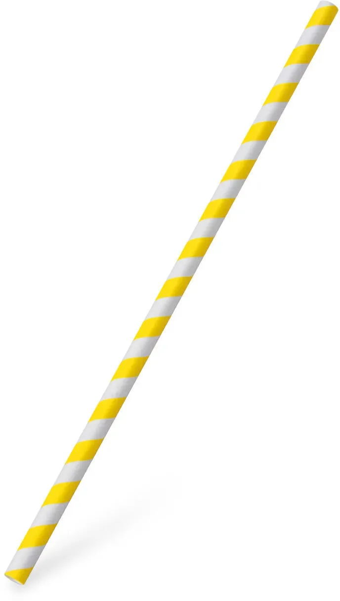 Papiertrinkhalme JUMBO gelb gestreift 250 mm O 8 mm, 100 Stk.
