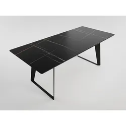 Esstisch FLORINT 200x90cm schwarze Keramikplatte schwarze Design-Tischkufen