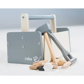 roba Werkzeugkiste für Kinder, Holzwerkzeugkasten, Holzbaukasten inklusive 22-teiligem Werkzeug