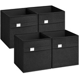 Songmics Aufbewahrungsbox, 4er Set, Waschbar Ordnungsboxen, 30 x 30 x 30 cm, 2 Griffe, faltbar, Oxford-Gewebe, Leinenimitat, pflegeleicht, Metall-Etikettenhalter, für Würfelregal, tintenschwarz