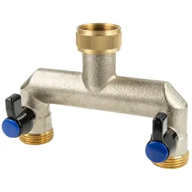tecuro 2-Wege Verteilerstück 3/4 Zoll DN15 flachdichtend einzeln absperrbar Messing vernickelt