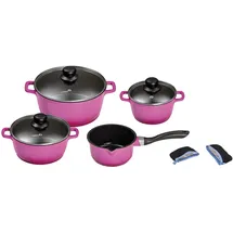 King Aluguss-Topf-Set 4-tlg. lila 3 x Kochtopf + Stieltopf + 2 x Henkelpads