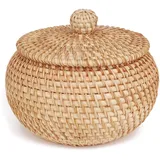 BOFRHME Runder Korb aus Rattan mit Deckel, Obst-Snackkorb für Tischregale