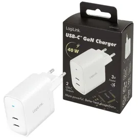 Logilink USB-Steckdosenadapter, 2x USB-C PD weiß, 40 W