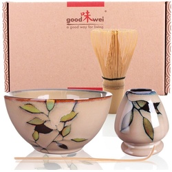 Goodwei Teeservice Matcha Teezeremonie Set „Bamboo“ mit Teeschale, Besen und Besenhalter (4-tlg), Keramik