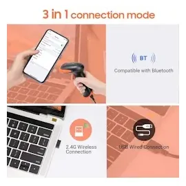 Tera Barcode Scanner 2D 1D 2.4 GHz/Bluetooth/USB2000mAh Akku /Kabel/Ständer, HW0002