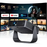 Smart Beamer【Kompatibel mit Netflix/Live TV/330° Drehbar】 Mini Beamer 4K mit Autofokus/6D Trapezkorrektur, Mini Projector 4K 1080P Full HD WiFi6 & Bluetooth Heimkino/Outdoor Klein Projektor für Handy
