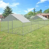 TolleTour Hühnerstall 3x8x2m Hühnerhaus verzinktem Hasenkäfig Geflügelstall Käfig Dach - Silber