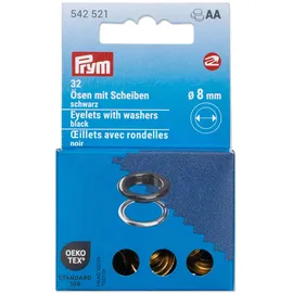 Prym 542521 Ösen mit Scheiben, 8 mm, schwarz/silberfarbig, kompatibel mit dem Vario Creative Tool