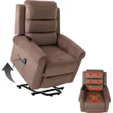 Mendler Fernsehsessel HWC-K63, Relaxsessel, Liegefunktion Aufstehhilfe Massage Heizfunktion, Stoff 220g/m2 Chenille - braun