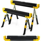 FANTASK 2er-Set Arbeitsbock höhenverstellbar bis 1180 kg belastbar mit Griff, Klappbarer Sägebock Rutschfeste PVC-Oberseite, Gelb+Schwarz Tragbarer Unterstellbock