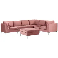 Modulares 6-Sitzer Ecksofa mit Ottomane Samt Rosa linksseitig Metallbeine Evja