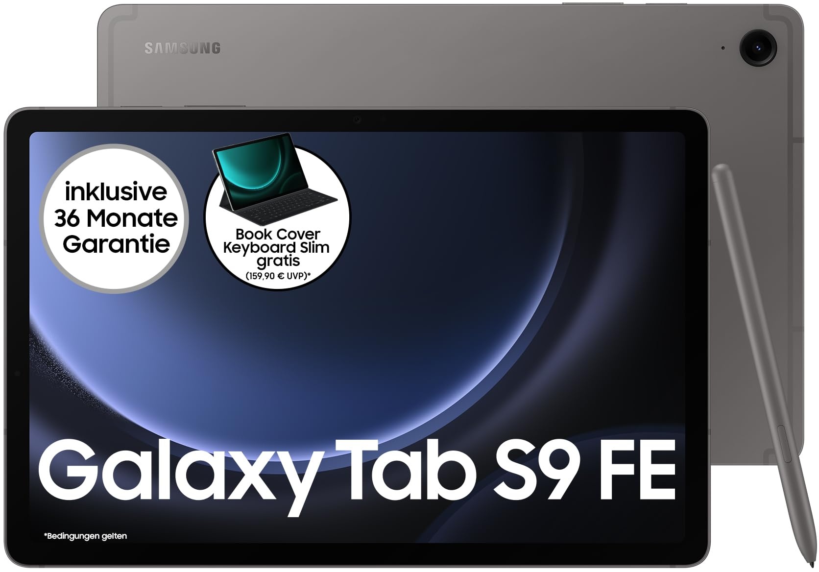 Samsung Galaxy Tab S9 FE Android-Tablet, 27,7 cm / 10,9 Zoll Display, 128 GB Speicher, Mit Stift (S Pen), Lange Akkulaufzeit, WiFi, Grau, Inkl. 36 Monate Herstellergarantie [Exklusiv bei Amazon]