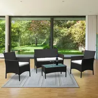Jopassy Gartenmöbel Glas Couch Polyrattan Gartenlounge Sitzgruppe Farbwahl - Braun