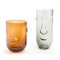 Vase Gesicht braun - Rund Glas Amadeus 14x18.5 cm