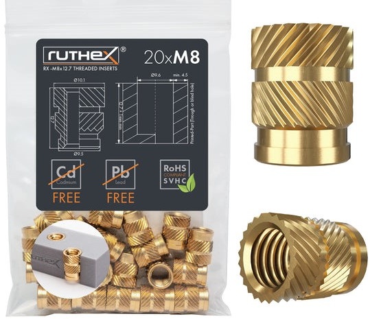 Ruthex M8 threaded insert – Rx-M8x12.7 - 20 pcs