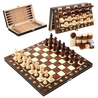 Magnetisches Schachspiel, 3-in-1- Schachbrett Holz, 29 x 29 cm Schachspiel Magnetisch, Faltbares schachspiel, Schach für Kinder, Chess Board für Partys, Familienaktivitäten, guter Begleiter für Reisen