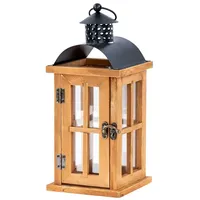 Levandeo Laterne H29cm Braun Holz Metall Kerzenhalter Windlicht Gartendeko