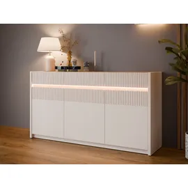 Forte Oak Squere", mauvella eiche, sand, B:160cm H:85,9cm T:41,5cm, Spanplatte, Sideboards, Sideboard, Beleuchtung, Soft Close, Lamellenoptik