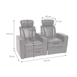 Mendler 2er Kinosessel HWC-H30, Relaxsessel Fernsehsessel Zweisitzer Sofa, Staufach Soft Touch Kunstleder MVG ~ braun