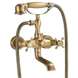 KLARWERK AJAX | Vintage Badewannenarmatur in Messing Dusche | Duscharmatur Retro-Look antik Komplettset inklusive Handbrause Mischbatterie Badewanne Thermostat