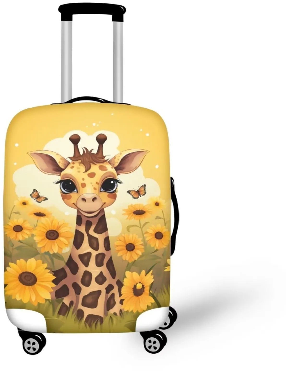 Coloranimal Schulbus Gepäckabdeckung für Trolley Zubehör Schutzhülle Koffer 18-32 Größe, Giraffe Sonnenblumen, L (26"-30" cover), Gepäck-Set