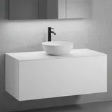 neoro n50 Unterschrank B: 120 cm mit 1 Auszug, Waschtisch Ø 45 cm weiß matt, B: 120.5 BN0106WM+BN0434WM+BN0404WM