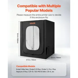 Vevor 3D-Druckergehäuse Druckerzelt (70x75x90 cm), staubdichte & wasserfeste Schutzhülle mit konstanter Temperatur & LED-Beleuchtung, kompatibel mit gängigen Modellen von Creality/ELEGOO/Anycubic