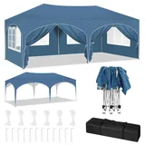 WOLTU Pavillon, Faltpavillon 3x6 m, mit 6 Seitenwänden, Partyzelt wasserabweisend UV-Schutz 50+, höhenverstellbarer Gartenpavillon, mit Tragetasche, für Outdoor Garten Camping Blau