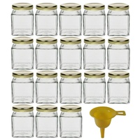 18 kleine Marmeladengläser für 106ml / für Konfitüre, Gewürze, Salze, Öle - inkl. einem gelben Einfülltrichter