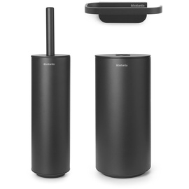 Brabantia Mindset 3-Teiliges Toilettenzubehörset - Toilettenbürste, Badezimmerzubehör - Inklusive Befestigungsmaterial - Infinite Grey