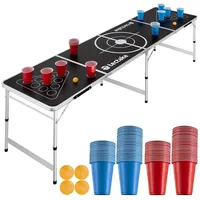 Tectake tectake® Bierpong-Tisch, aus Aluminium, bodenschonende Kunststofffüße, inklusive 100 Bechern und 6 Bällen